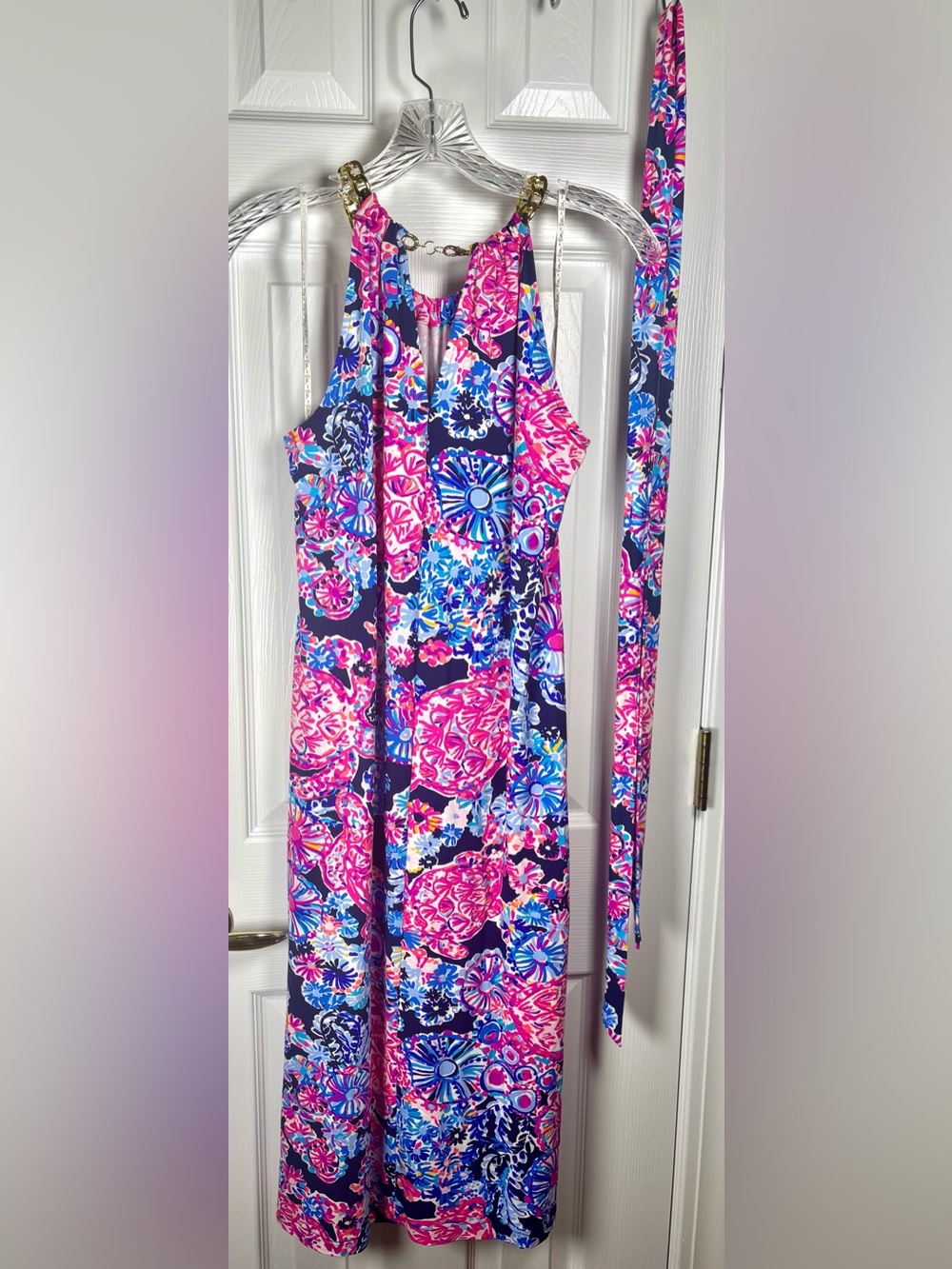 Lilly Pulitzer Bingham Midi Dress High Tide In Turtle Amazement Pink Blue Small - Picture 7 of 7